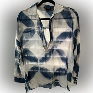 Massimo Dutti Navy and White Casual Blouse